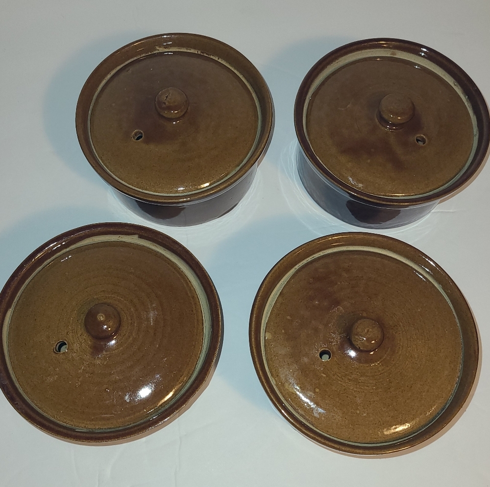 Pearson's of Chesterfield 1810 England Pottery Crock w/ Lid Set of 4